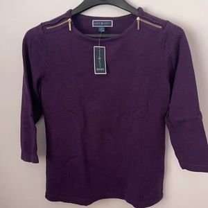 Karen Scott sweater, 3/4 sleeve, purple, Medium